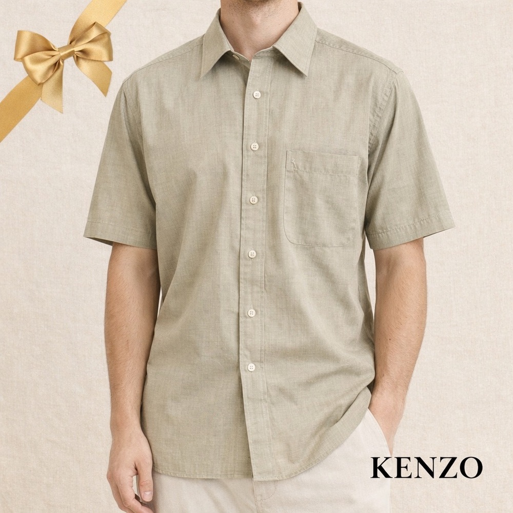 The Kenzo Button Up Shirt Cotton Short Sleeve Pastel Sage Size 16